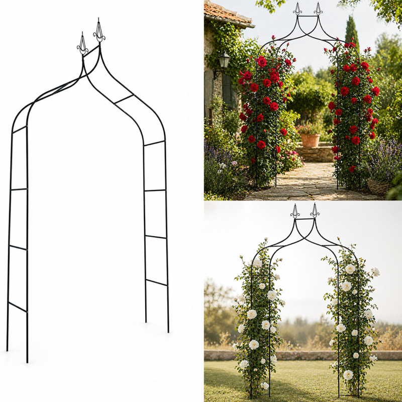 Pergola decorativa de gradina, constructie metalica, stil gothic, 240x128x37 cm