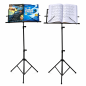 Stativ partitura, pliabil, cleme prindere, husa transport, 50 x 30 x 150 cm, otel, negru