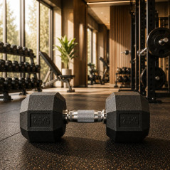 Gantera hexagonala premium 12.5 kg, pentru Fitness si Bodybuilding, maner ergonomic si protectie podea
