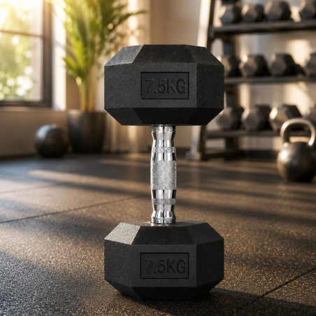 Gantera profesionala 7.5 kg hexagonala, grip ergonomic, sala si home gym