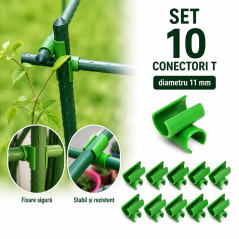 Conectori de tip T pentru araci de gradina, diametru 11 mm, set 10 bucati