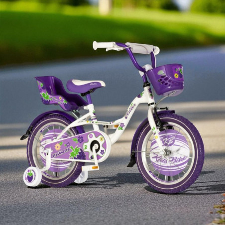 Bicicleta pentru copii, 16 inch, roti ajutatoare, scaun papusi, cos frontal, manere cauciucate, mov BLACKBERRY RESIGILAT