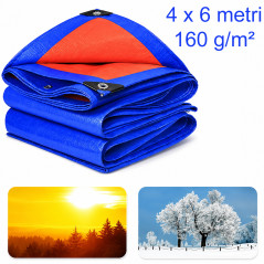 Prelata impermeabila cu inele, 160g/mp, tratata UV, 4x6m, polipropilena, portocaliu, albastru