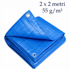 Prelata impermeabila 2x2 m, 55 g/mp, inele aluminiu, polietilena durabila