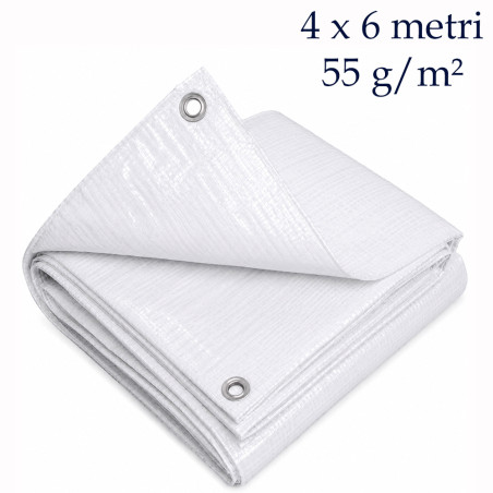 Prelata alba rezistenta la intemperii, PE 55 g/mp, 4x6 m, cu fixare usoara