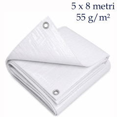 Prelata universala alba pentru uz casnic si profesional, 5x8 m, 55 g/mp, alba