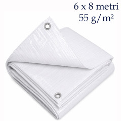 Prelata impermeabila pentru gradina, santier si depozitare, 6x8 m, 55 g/mp, PE alba