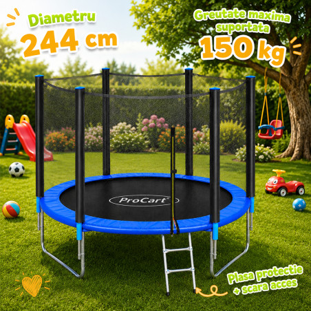 Trambulina copii, diametru 244 cm, plasa protectie laterala, cu scara acces, maxim 150 kg