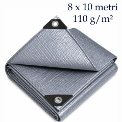 Prelata robusta pentru acoperire, 8x10 m, ranforsata, inele metalice, PE 110 g/mp