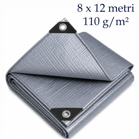 Prelata ranforsata 8x12 m, impermeabila si reutilizabila, inele de fixare, rezistenta la intemperii, 110 g/mp