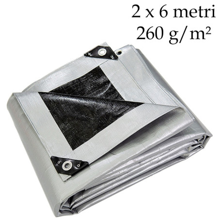 Prelata profesionala de acoperire, 2x6 m, 260 g/mp, rezistenta la apa, UV, vant inghet,intemperii