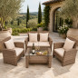 Set mobilier gradina Santorini, 4 piese, fotolii, canapea, masuta de cafea, poliratan bej Set mobilier gradina Santorini, 4 piese, fotolii, canapea, masuta de cafea, poliratan bej