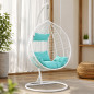 Fotoliu suspendat premium tip cuib, cadru metalic alb, perne Aqua, 103x107x195 cm, maxim 120 kg