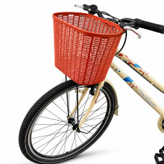 Bicicleta de oras dama 26 inch, Shimano 7 viteze, frana pe disc spate si V-Brake fata, cos fata, portbagaj, crem, RESIGILAT