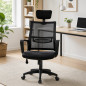 Scaun ergonomic rotativ, inaltime reglabila, tetiera integrata, mesh si burete, 48.5x50x118 cm, negru Scaun ergonomic rotativ, inaltime reglabila, tetiera integrata, mesh si burete, 48.5x50x118 cm, negru