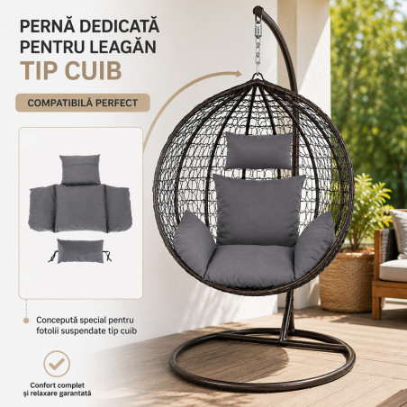 Perna pentru fotoliu suspendat tip cuib, detasabila cu fermoar, lavabila, poliester 165 g, gri