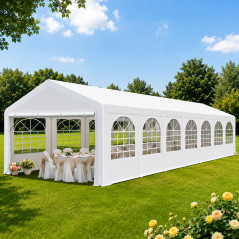 Cort evenimente 6x14x3.7 m, PVC ignifugat, cadru otel galvanizat, 84 mp, alb