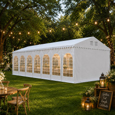 Cort evenimente 6x14x3.7 m, PVC ignifugat, cadru otel galvanizat, 84 mp, alb