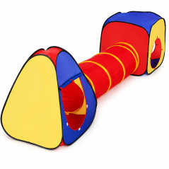 Cort de joaca pentru copii, 3 in 1, pliabil, tunel legatura, 300x80x86 cm, poliester, geanta transport