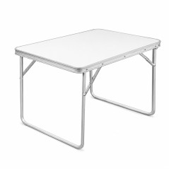 Masa pliabila pentru camping, 80x60x70 cm, blat laminat, cadru aluminiu, alb gri