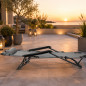 Sezlong pliabil tip scaun, pentru camping sau plaja, cotiere PVC, tetiera detasabila, 153x60x79 cm