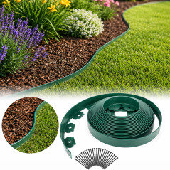 Separator gazon, lungime 10 metri, latime 5 cm, 30 pini montaj, culoare verde