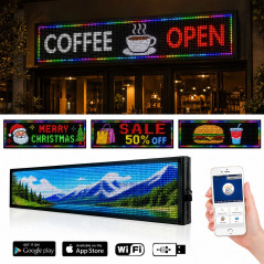 Reclama luminoasa LED SMD RGB 100x20 cm, text, imagini, animatii, WiFi exterior SLIM
