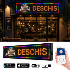 Reclama luminoasa LED SMD RGB 100x20 cm, text, imagini, animatii, WiFi exterior SLIM