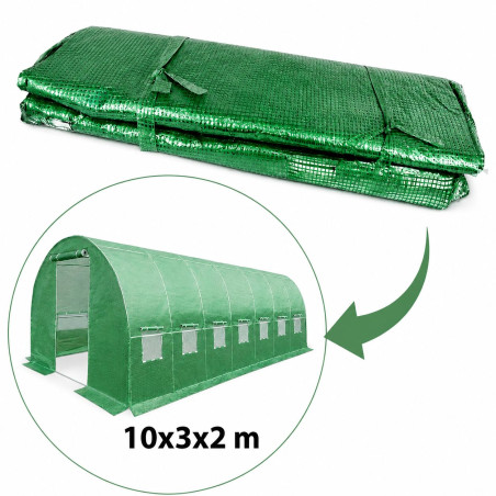 Folie pentru solar de gradina 10 x 3 x 2 m, folie de schimb 140 g/mp, filtru UV, 14 ferestre