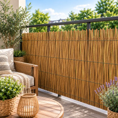 Gard din Bambus Natural 150x150 cm - Paravan Decorativ din Tulpini Intregi pentru Gradina, Terasa si Balcon