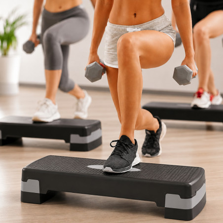 Stepper aerobic premium, 2 niveluri inaltime, platforma fitness antiderapanta, heavy duty, capacitate 120 kg, 68x28x10/15 cm