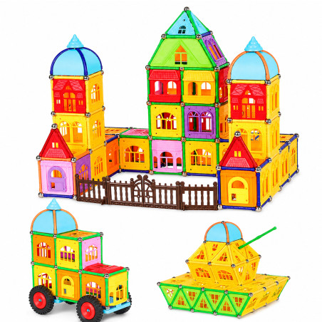 Set constructii magnetic, 130 piese, constructie 3D castel, masinuta, varsta 6+, ProCart