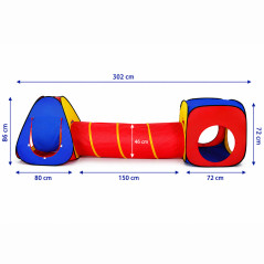 Cort de joaca 3 in 1 pentru copii, set 100 mingi multicolore, tunel, cort iglu, cub, poliester, 302x86x72 cm