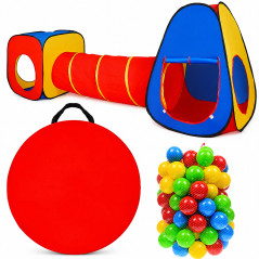 Cort de joaca 3 in 1 pentru copii, set 100 mingi multicolore, tunel, cort iglu, cub, poliester, 302x86x72 cm
