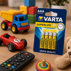 Set 4 baterii alcaline AAA Varta, 1.5V, pentru telecomenzi, jucarii si dispozitive electronice