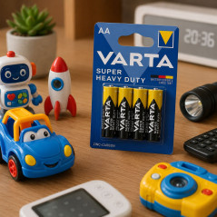 Set 4 baterii AA Varta Superlife, 1.5V, zinc-carbon, pentru jucarii, ceasuri si dispozitive electronice