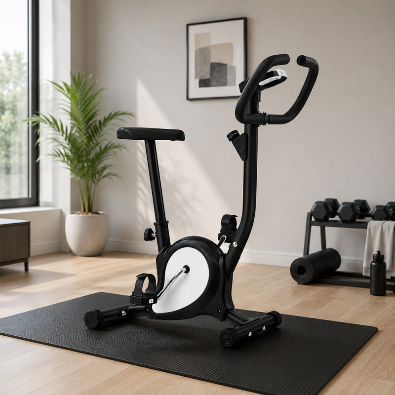 Bicicleta fitness, scaun reglabil pe inaltime, monitor LCD, timp, viteza, distanta, calorii, ghidon ergonomic, maxim 100 kg
