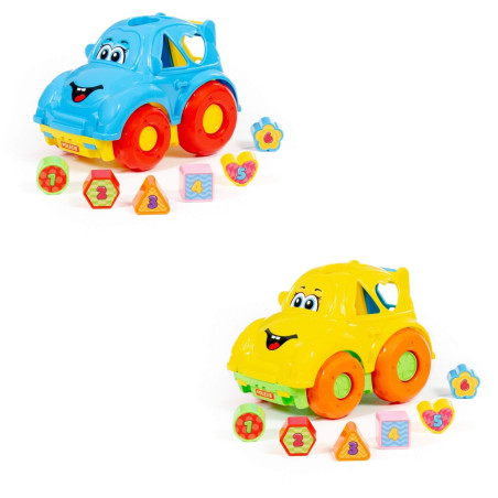 Mașinuță cu cuburi educative Polesie, sortator forme, 6 cuburi cu cifre, 23,5 x 15,2 x 15,8 cm
