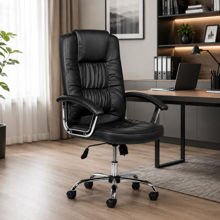 Scaun ergonomic directorial, inaltime reglabila 108-118 cm, sarcina maxima 150 kg, piele ecologica, negru
