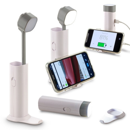 Veioza LED de birou 4 in 1, 3 trepte, suport telefon, lanterna si baterie externa