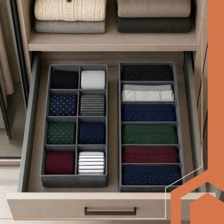 Set 4 organizatoare pentru lenjerie si accesorii, 45 compartimente, pliabile, gri