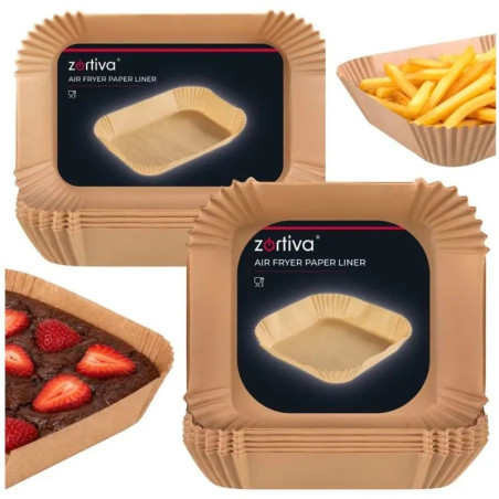 Hartie de copt pentru air fryer Dual Basket, 150 forme antiaderente, baze de 20 x 20 si 19,5 x 13 cm, rezistente pana la 230°C