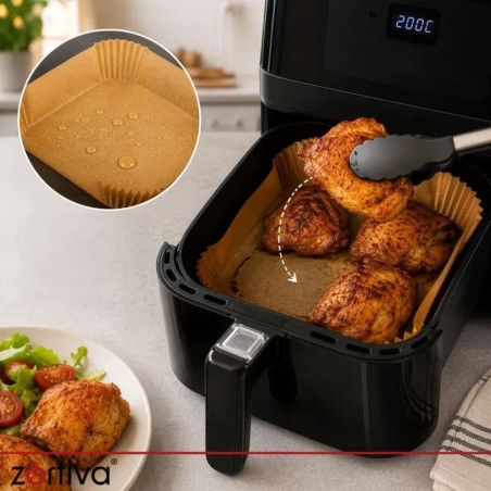 Hartie de copt air fryer, 300 forme patrate antiaderente, 20 x 20 cm, rezistente la 230°C