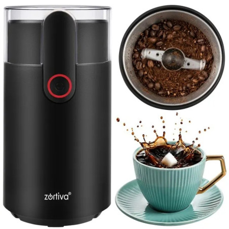 Rasnita electrica pentru cafea, nuci si condimente, 150 W, 50 g, lama inox, capac transparent, neagra