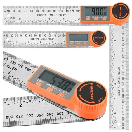 Rigla electronica pentru unghiuri 360°, inox, 200 mm, afisaj LCD, functii ZERO/HOLD/REV si 2 baterii incluse