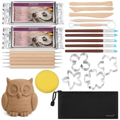 Set modelaj lut 30 piese, cu 1 kg de lut cu uscare la aer, unelte de sculptura, forme si etui, pentru decoratiuni
