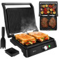 Gratar electric 2 in 1, 2000 W, pentru panini si carne, deschidere 180°, placi antiaderente si temperatura reglabila