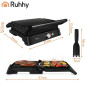 Gratar electric 2 in 1, 2000 W, pentru panini si carne, deschidere 180°, placi antiaderente si temperatura reglabila
