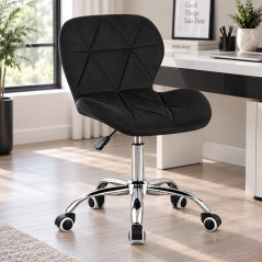 Scaun de birou tapitat, rotativ, stil scandinav, reglare inaltime 72-84 cm, latime 47.5 cm, catifea neagra