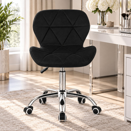 Scaun de birou tapitat, rotativ, stil scandinav, reglare inaltime 72-84 cm, latime 47.5 cm, catifea neagra